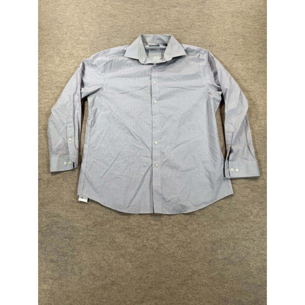 Michael Kors Mens Dress Shirt 16 32-33 Blue White Geometric Airsoft Stretch